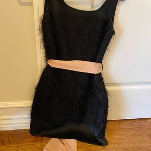 Rachel Roy women’s black feather style dress dusty pink sash Sz XS (0-2)